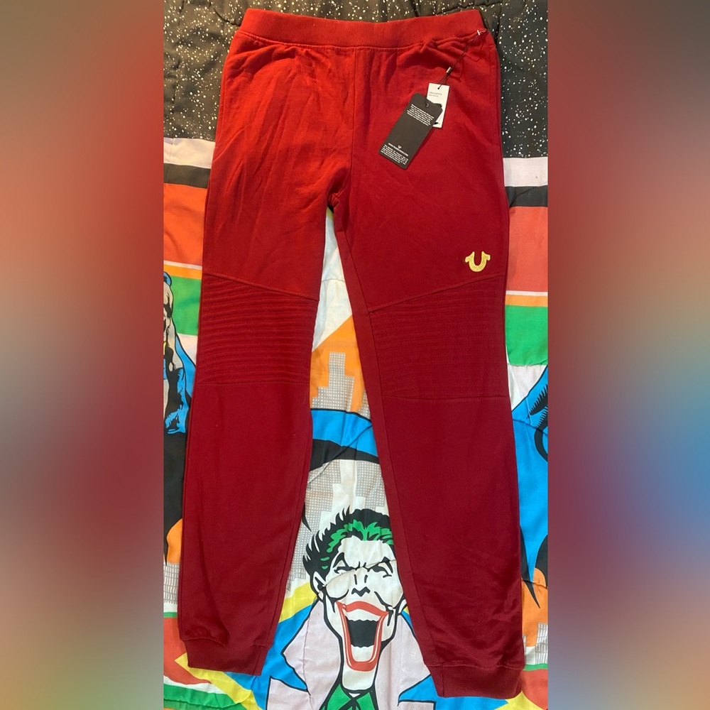 TRUE RELIGION mens Fleece Joggers Sweatpants Horseshoe logo Size XL Red NWT